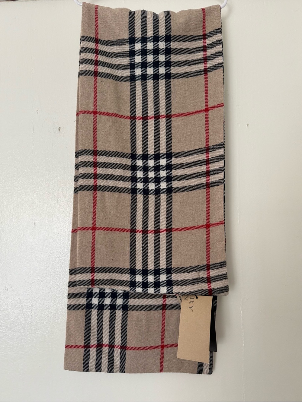 Burberry Tan check kids scarf with Red and Black Stripes